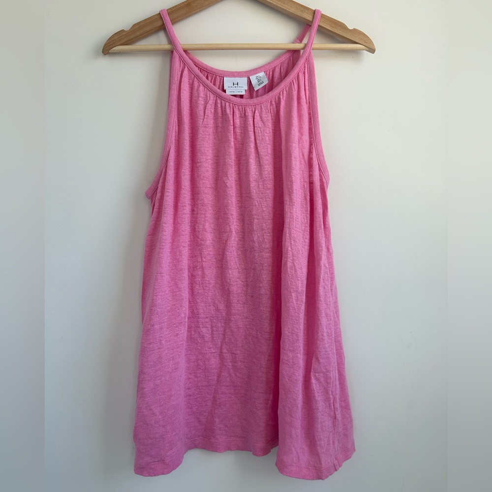Halston Heritage Pink Linen Blend Tank Top